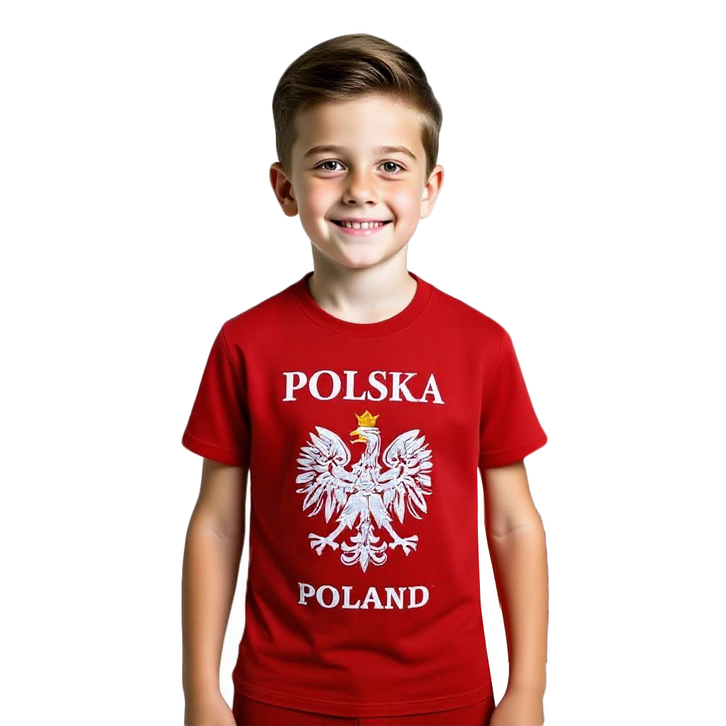 POLSKA Koszulka Kibica Dziecięca ORZEŁ WYPUKŁY Patriotyczna TWÓJ NAPIS