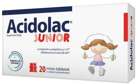 Polpharma ACIDOLAC JUNIOR MISIO-TABLETKI SMAK TRUSKAWKOWY 20 tabletek 8591821