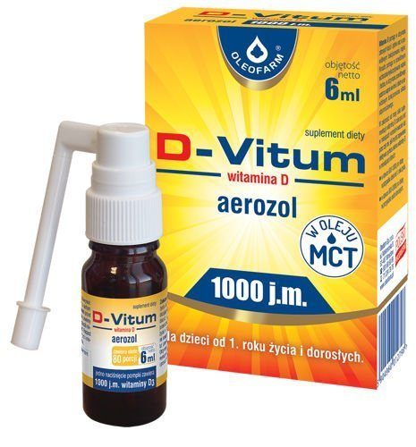 Oleofarm D-Vitum 1000 j.m. witamina D aerozol dla dzieci od 1. roku życia i dorosłych 6 ml 3421161