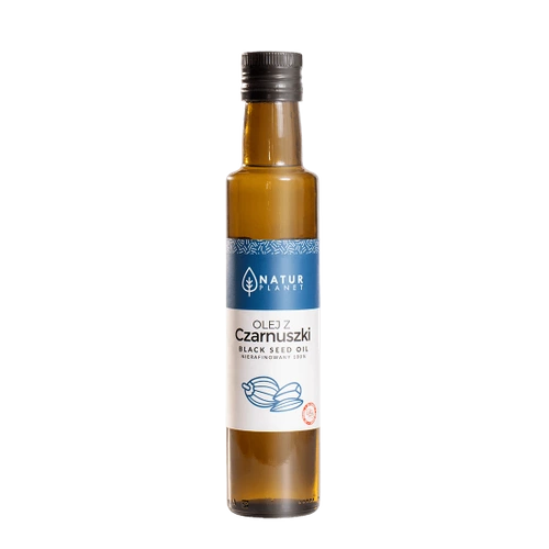 Natur Planet Olej z czarnuszki tłoczony na zimno 250 ml kwasy tłuszczowe omega 3 6 9 Kminek czarny Nigella sativa Witamina A D E