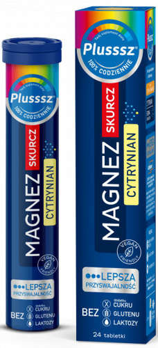 Plusssz Magnez Skurcz Cytrynian smak cytryna-pomarańcza 24 tabletek musujących