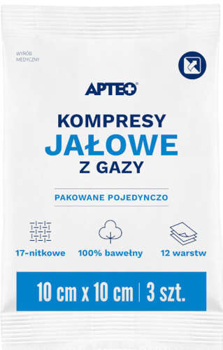 Apteo Apteo kompresy jałowe z gazy 10cm x 10cm 3 sztuki 9099893