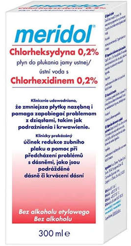 Meridol Gaba Chlorheksydyna 0,2% CHX 300ml - płyn do płukania jamy ustnej z chlorheksydyną 0,2% MAŁA