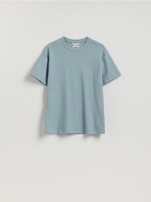 Reserved - Bawełniany t-shirt boxy - jasnoszary
