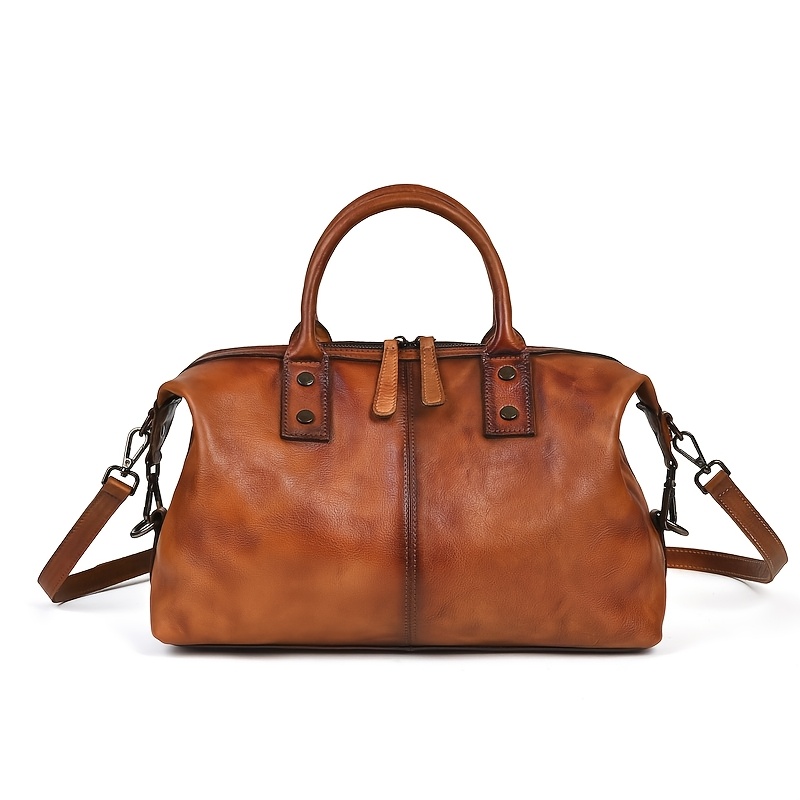 TEMU Damska Prawdziwa Torebka - Vintage Casual Duża Pojemność Tote z Odpinanym Paskiem, Zamek Błyskawiczny & Podszewka z Poliestru, Kawa/Jasny