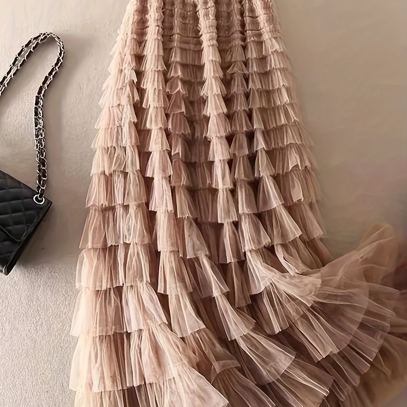 TEMU Elegancka spódnica midi z tule w warstwach dla kobiet - wysoka , przezroczysty wzór kwiatowy, idealna na wiosnę/leto/jesień, elegancki
