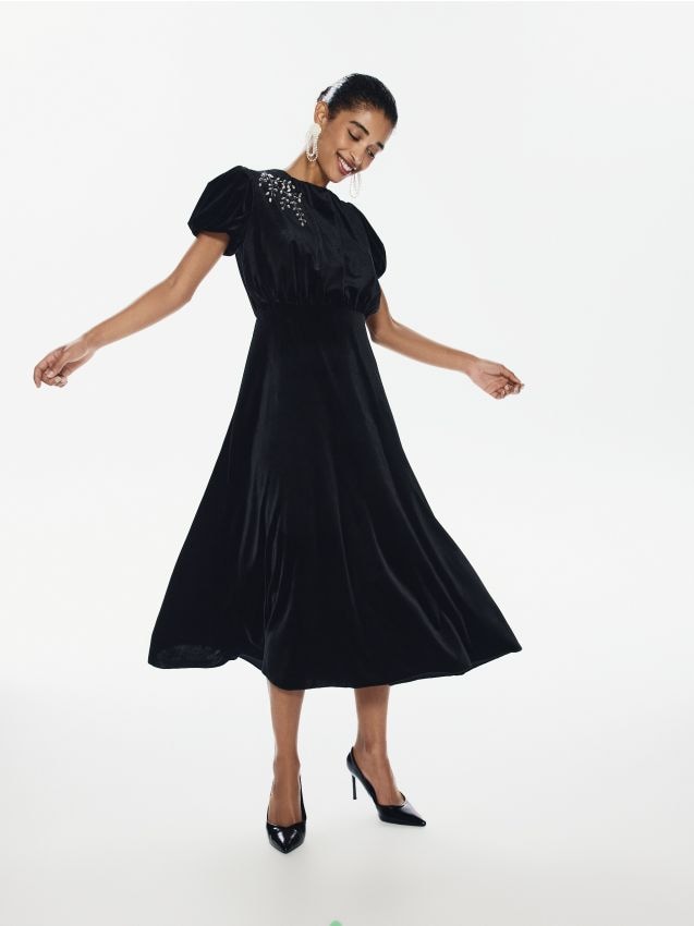 Reserved - Welurowa sukienka midi - czarny