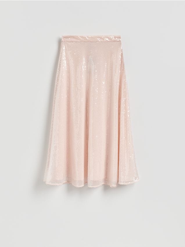 Reserved - Spódnica midi z cekinami - różowy