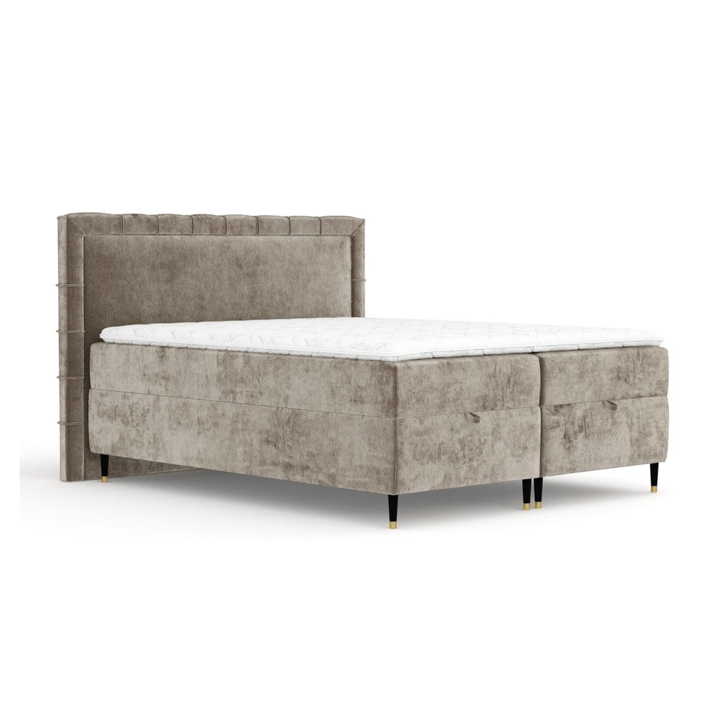 Beżowe łóżko boxspring ze schowkiem 180x200 cm Voyage – Maison de Rêve