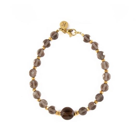 Bransoletka z brązowych Kwarców Dymnych - Wersja Pozłacana