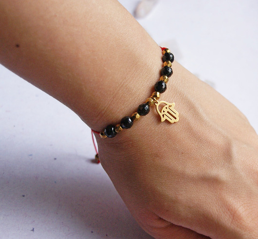 Ochronna bransoletka - czarny turmalin, hamsa