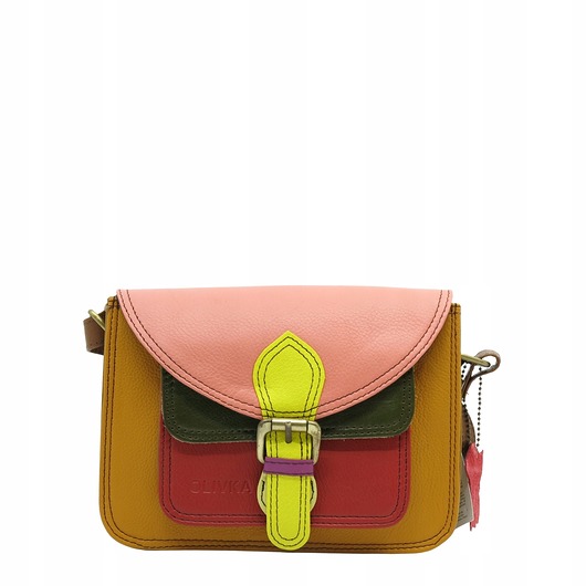 Torebka listonoszka oryginalna skórzana kolorowa elegancka pasek eko OLIVKA