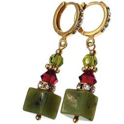 Nefryt Kryształy Przepiękne Kolczyki Złote Srebro