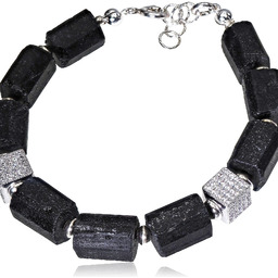 Czarny Turmalin Piękna Bransoletka Srebro