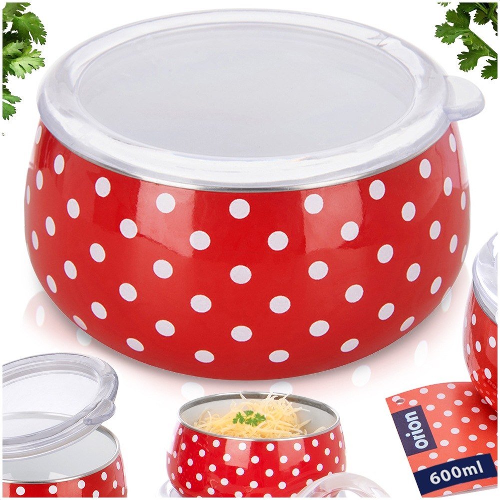 MISKA EMALIOWANA STALOWA Z POKRYWKĄ RETRO TECKA 600ML ORION 129236