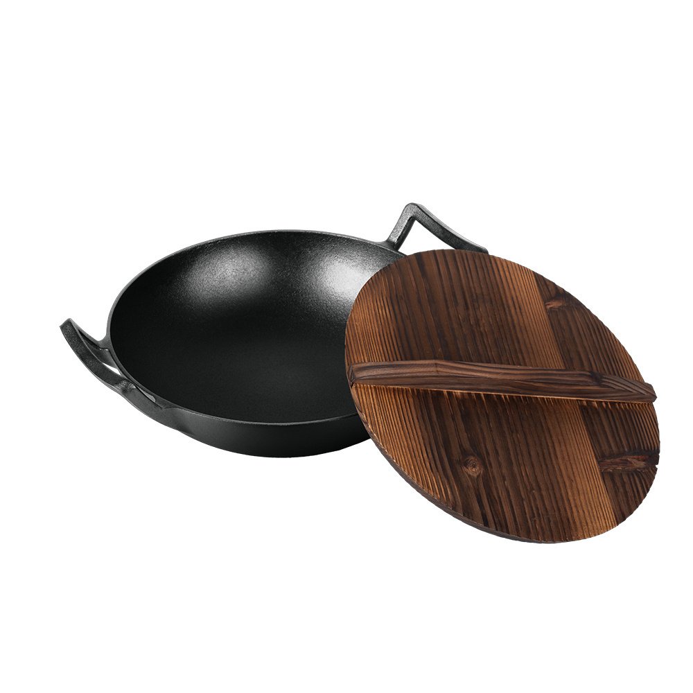 Wok żeliwny z drewnianą pokrywką 30 cm BerlingerHaus BH-6537