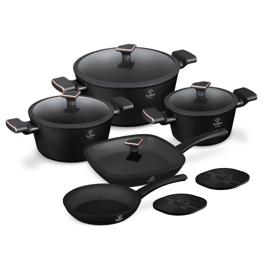 Zestaw 11-el garnki i patelnie Fashion TV FTV-0049 Matte Black- Rose Gold