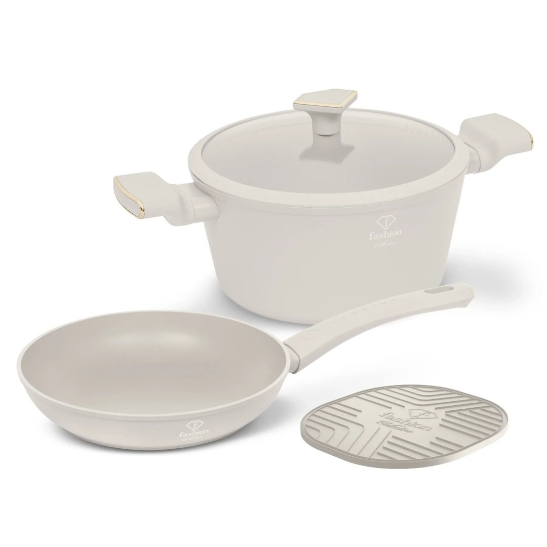 Zestaw garnek + patelnia Fashion TV FTV-0078 Matte Cream Gold