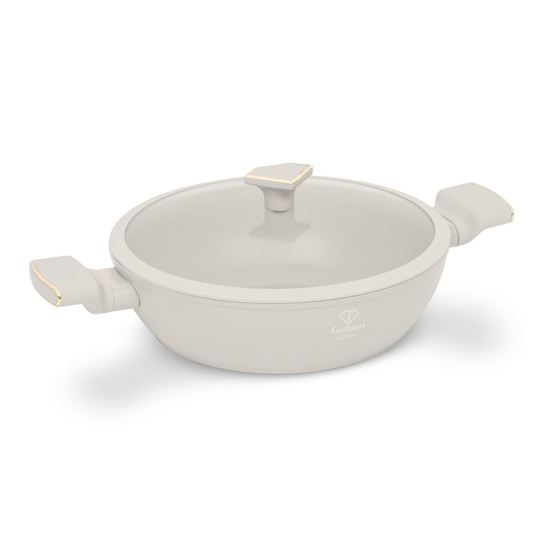 Garnek płytki z pokrywką 28 cm Fashion TV FTV-0066 Matte Cream Gold