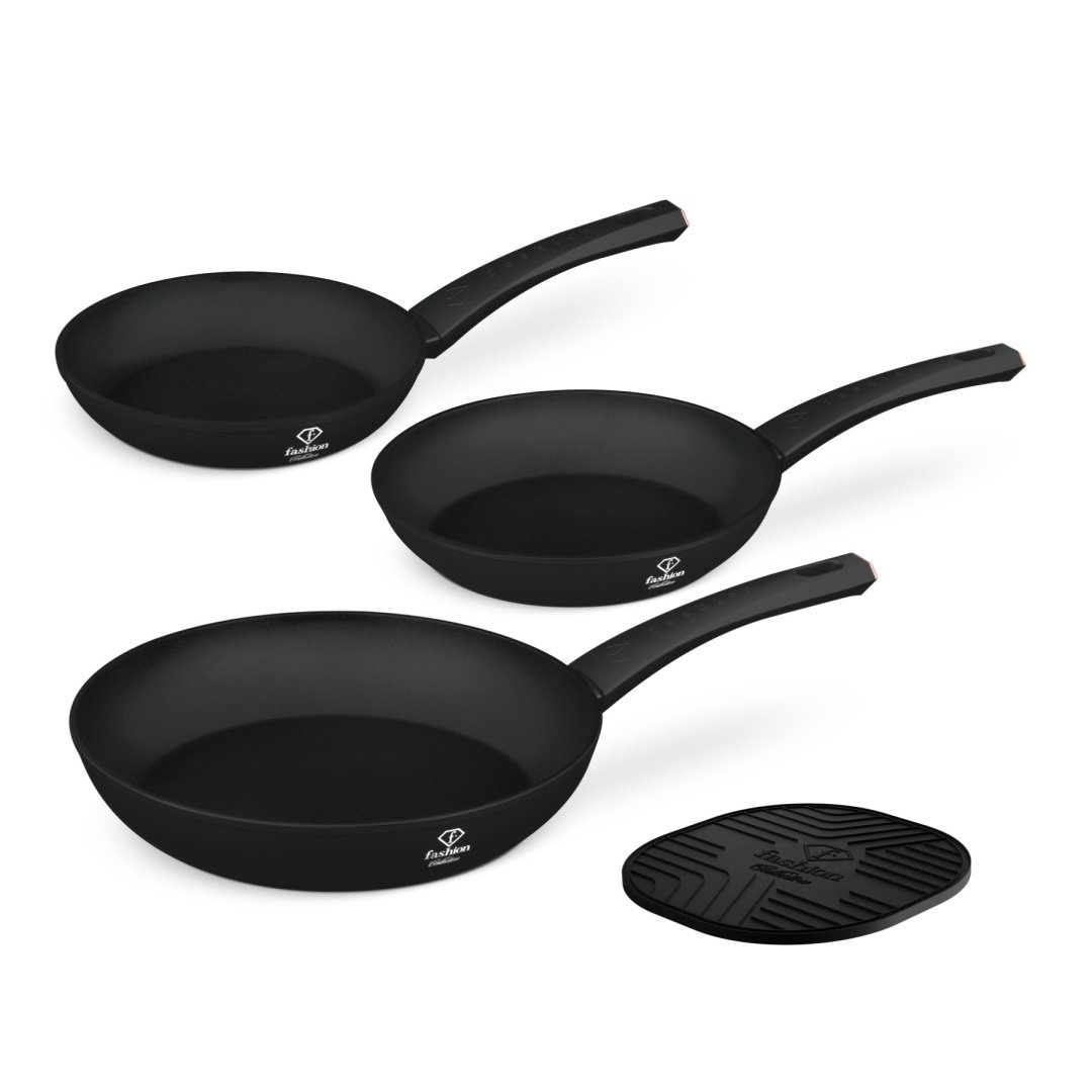 Zestaw 3 patelni + podkładka Fashion TV FTV-0044 Matte Black- Rose Gold