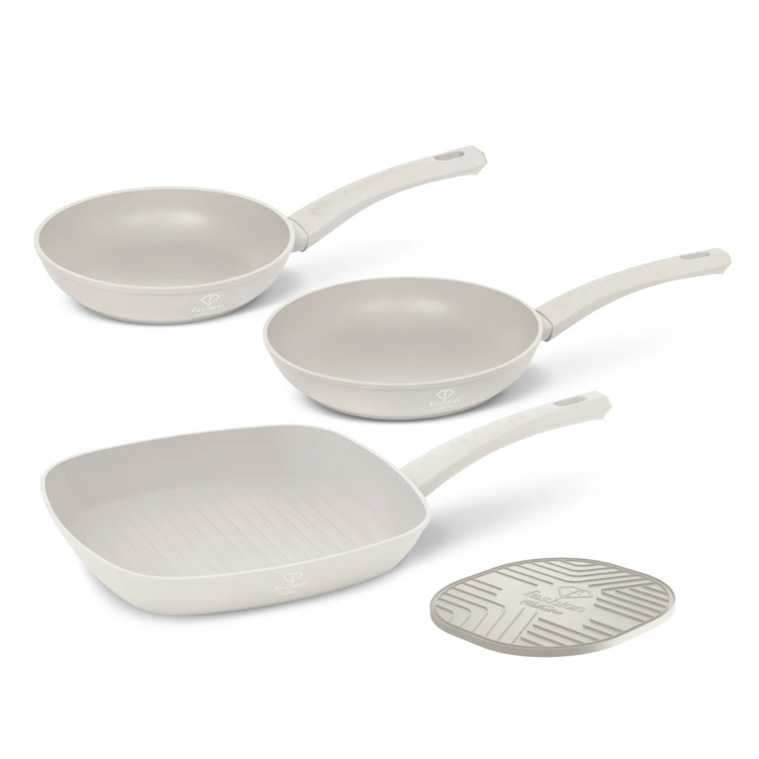 Zestaw 3 patelni + podkładka Fashion TV FTV-0076 Matte Cream Gold