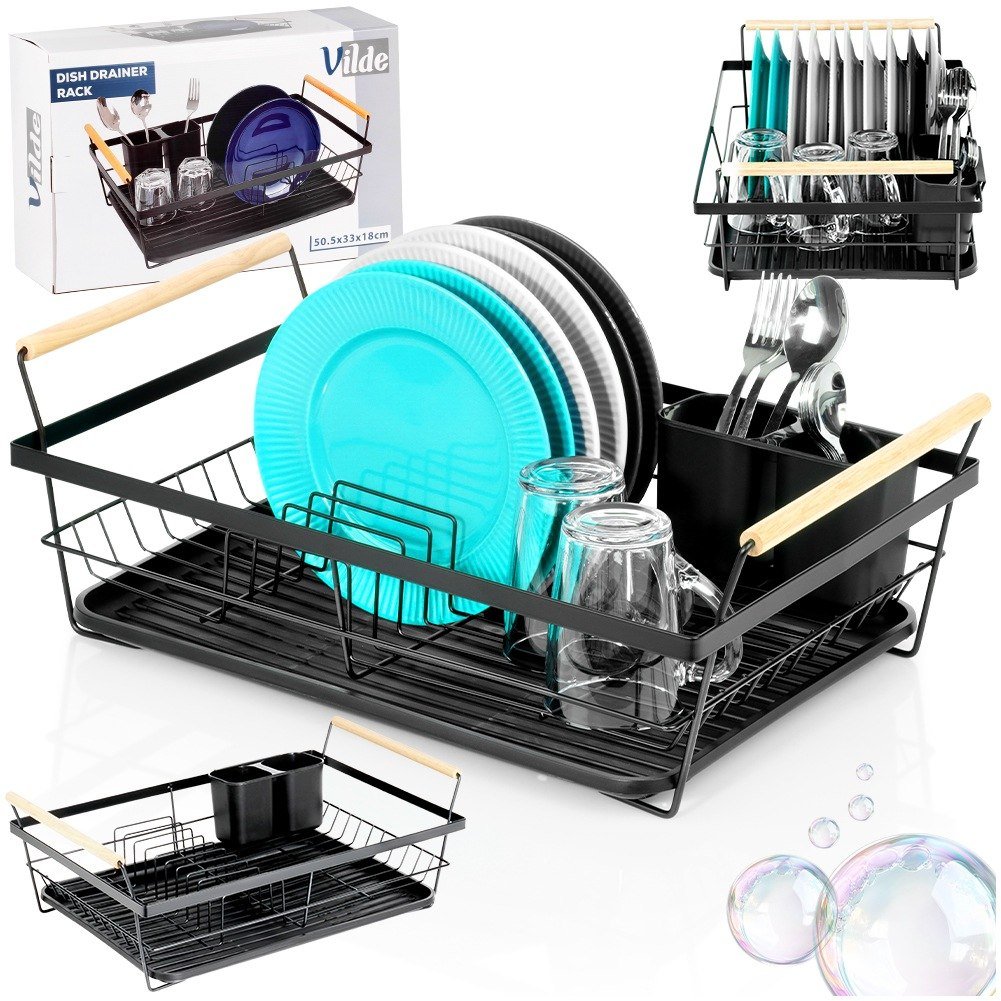 Suszarka do suszenia naczyń na naczynia stojąca czarna metalowa 50.5x33x18cm VILDE 229189