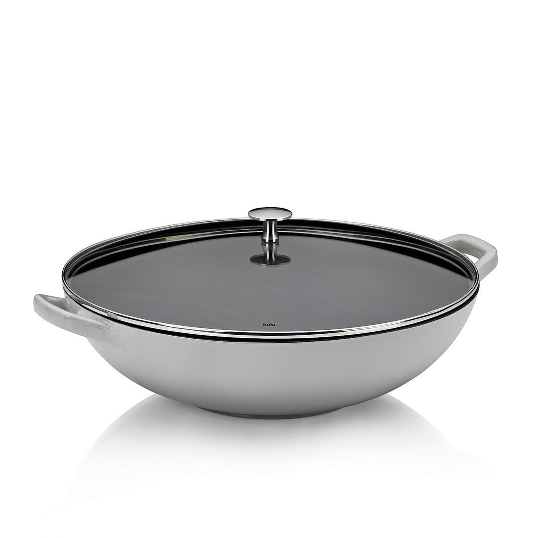 KELA-Wok żeliwny 36cm+pokrywa 4l jasnoszary Calido