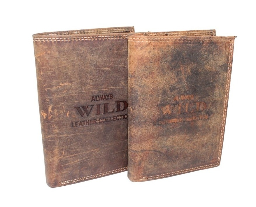 Portfel Męski Skórzany WILD Skóra Licowa Duży Pionowy Bez Zapięcia Zamszowy BRĄZOWY ''De Luxe'' 8932 13 x 10 x 3 [cm]