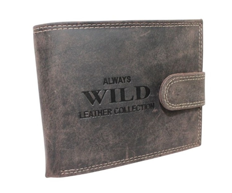 Portfel Męski Skórzany WILD Skóra Licowa Duży Poziomy Z Zapięciem RFID CZEKOLADOWY Zamszowy 9014 12,5 x 10 x 2 [cm]