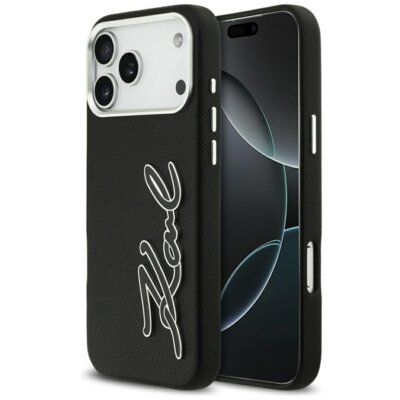 Etui KARL LAGERFELD FW Grained Signature Logo do Apple iPhone 17 Pro Max Czarny