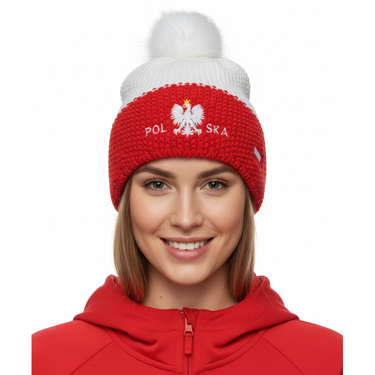 Czapka Zimowa Kibica z godłem Patriotyczna Polska Pompon (R) One-Size