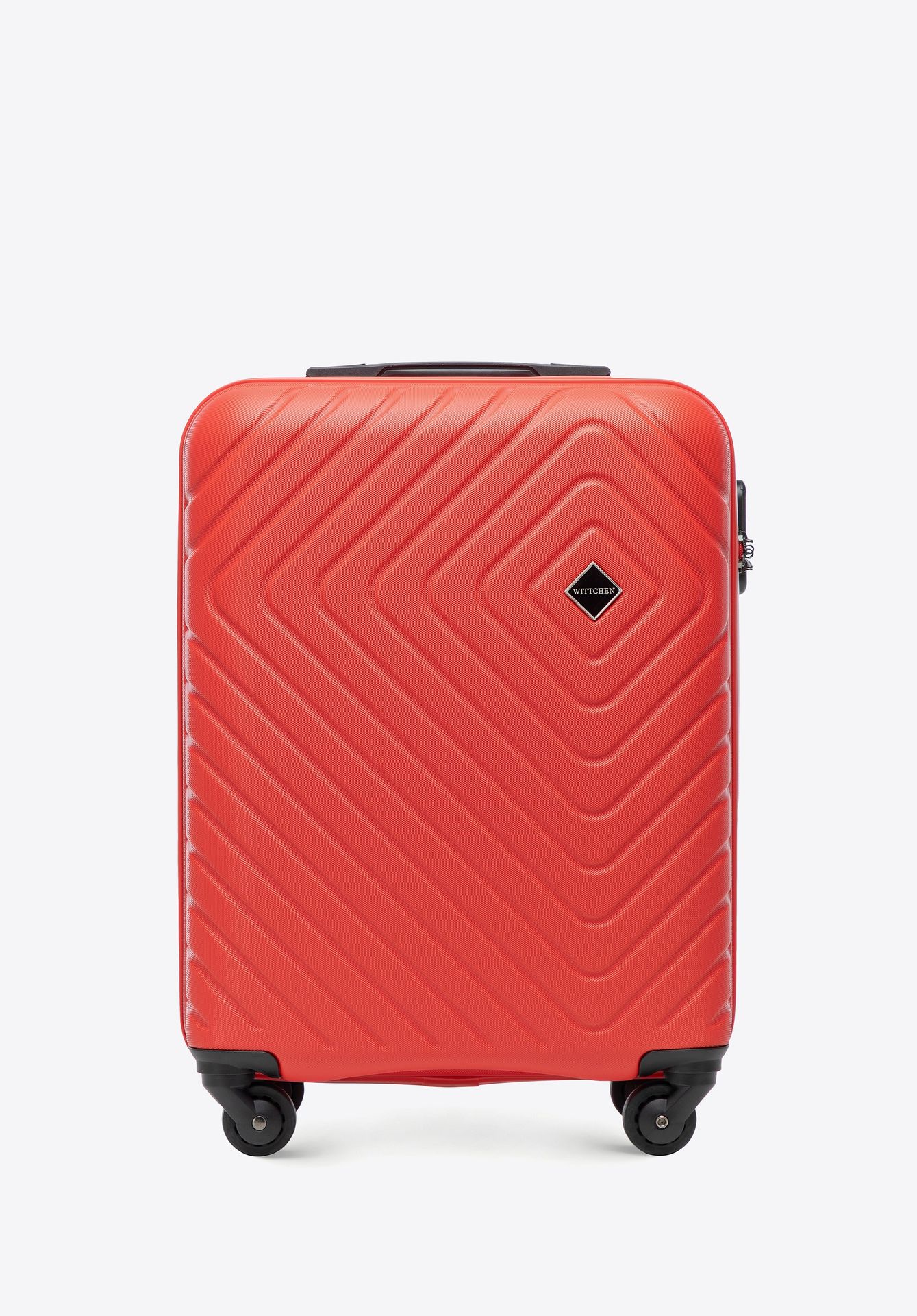 Walizka kabinowa z ABS-u z geometrycznym tłoczeniem czerwona