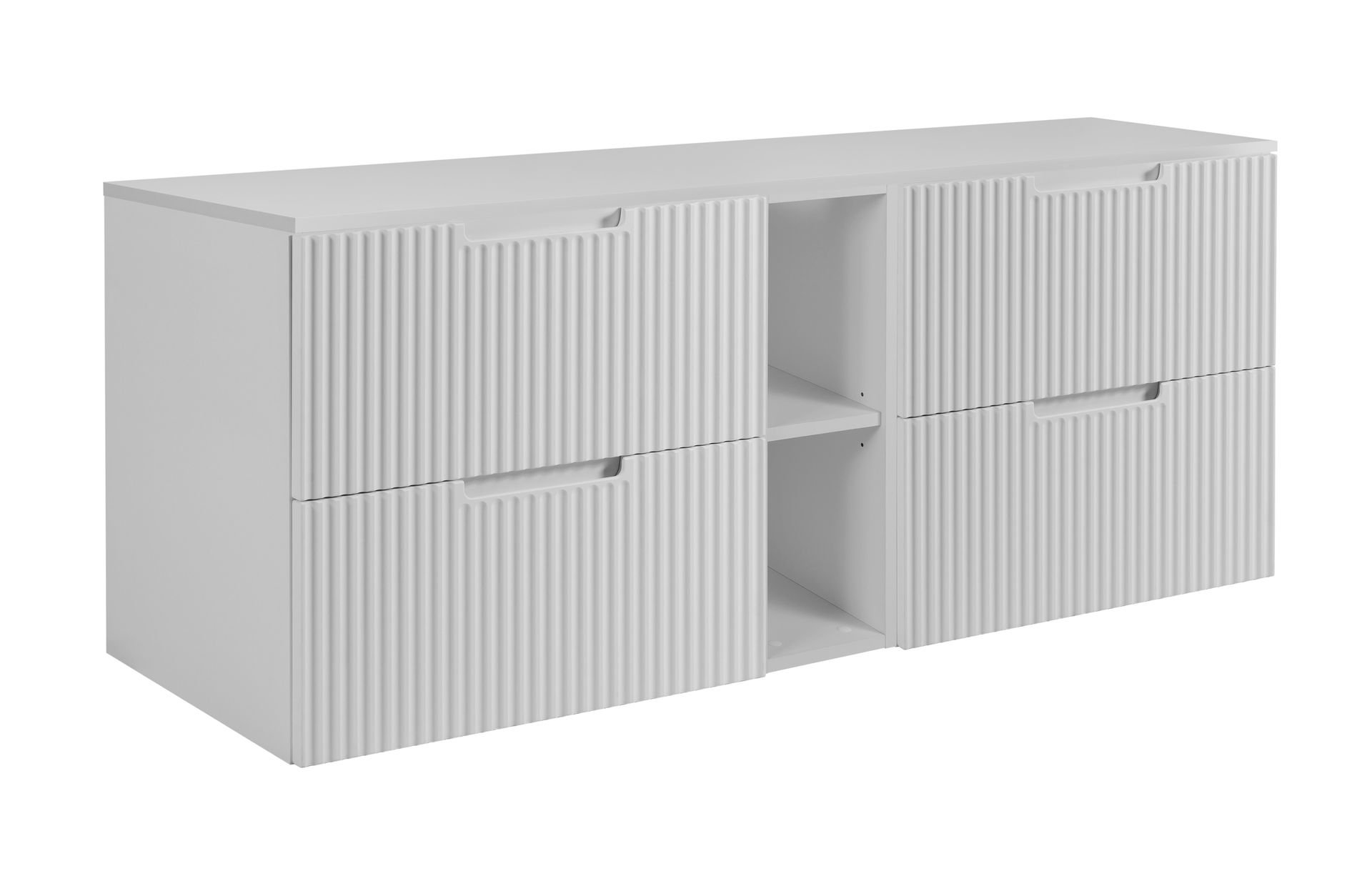 Zestaw mebli łazienkowych Rodan Vena z szafkami podumywalkowymi 60 cm z szafką otwartą i blatem 140 cm biały