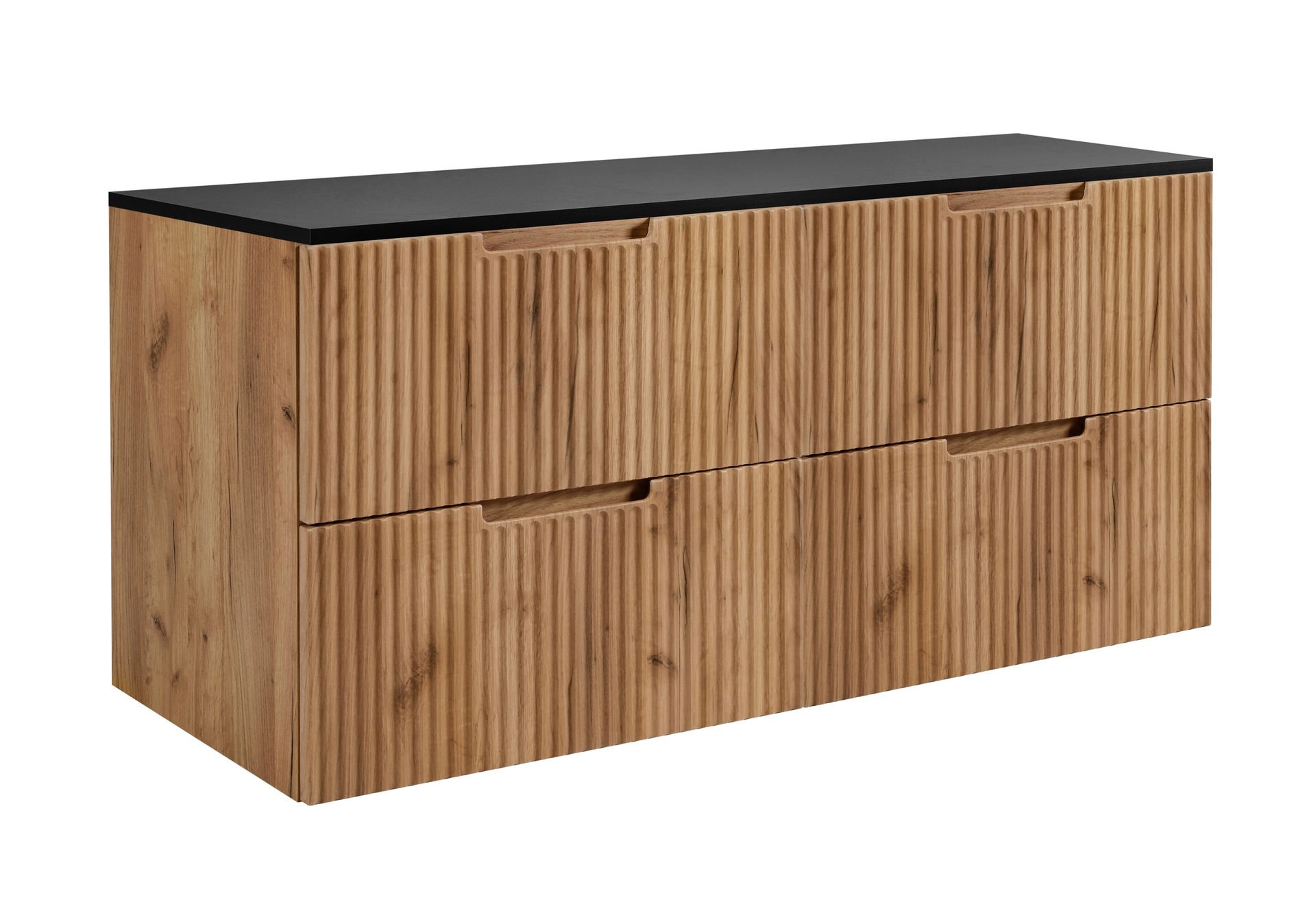 Zestaw mebli łazienkowych Rodan Vena z szafkami podumywalkowymi 60 cm dąb craft złoty i blatem 120 czarny