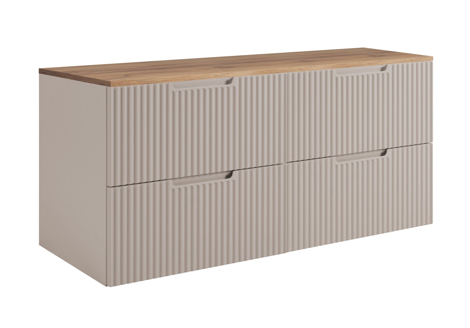 Zestaw mebli łazienkowych Rodan Vena z szafkami podumywalkowymi 60 cm kaszmir i blatem 120 dąb craft złoty