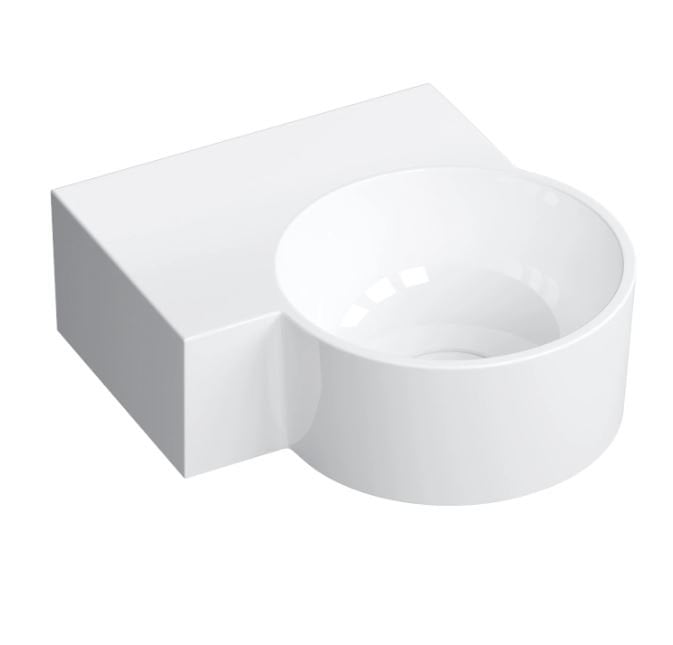 Umywalka ścienna Omnires Ovo M+ 33x34 cm okrągła lewa biały połysk OVO335UWLBP