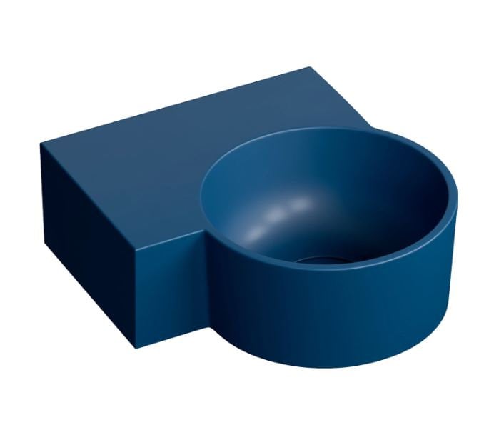 Umywalka ścienna Omnires Ovo M+ 33x34 cm okrągła lewa midnight blue mat OVO335UWLMB
