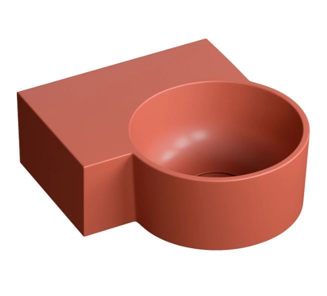 Umywalka ścienna Omnires Ovo M+ 33x34 cm okrągła lewa teracotta mat OVO335UWLTE