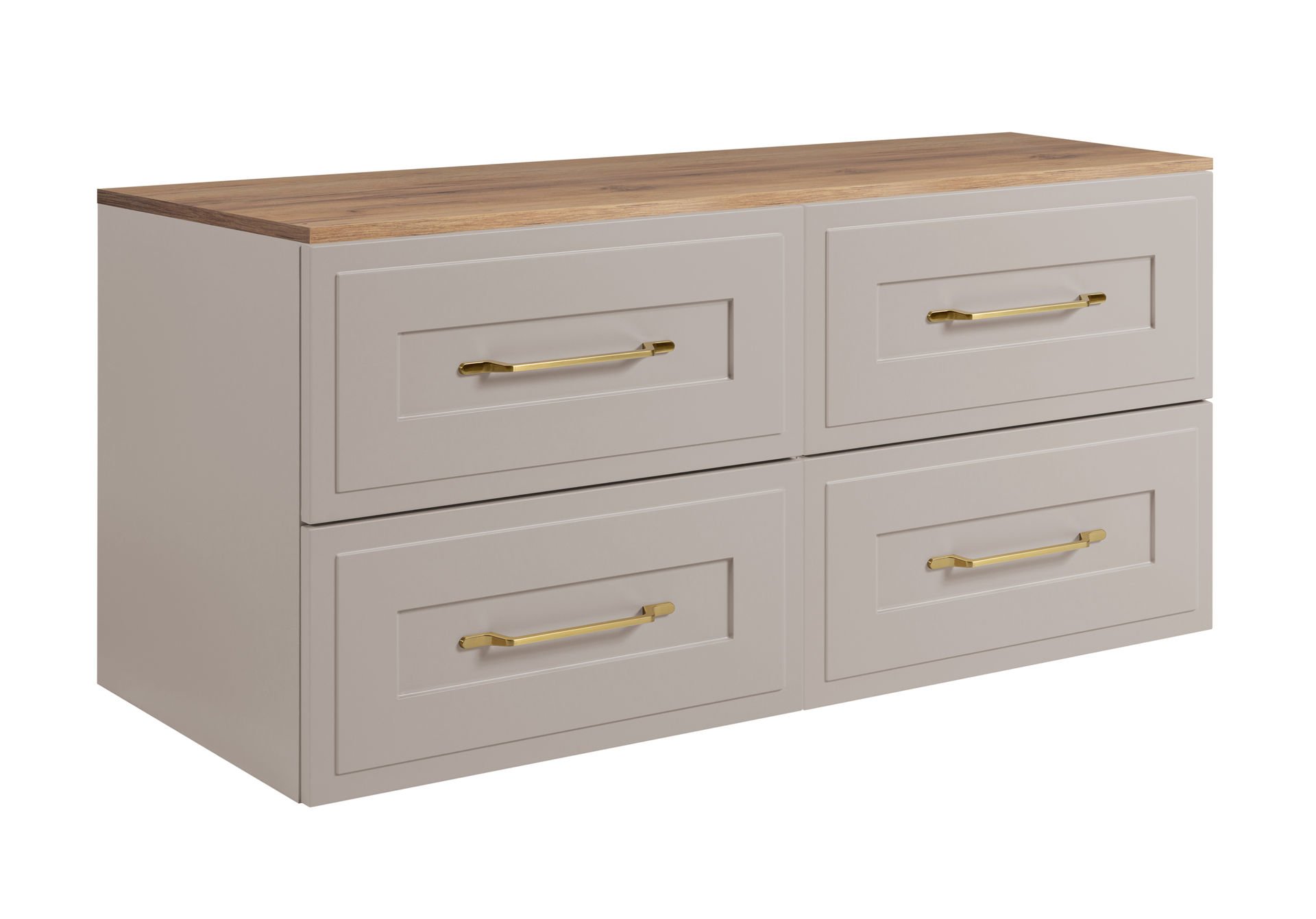 Zestaw mebli łazienkowych Rodan Classic z szafkami podumywalkowymi 60 cm kaszmir i blatem 120 cm dąb craft złoty