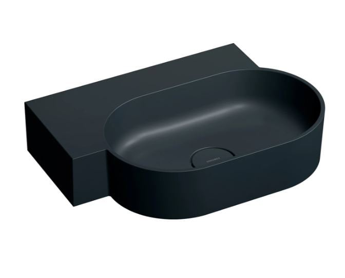 Umywalka ścienna Omnires Ovo M+ 55x38 cm owalna lewa black lava mat OVO555UWLBLV