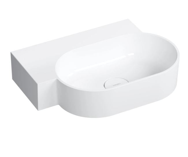 Umywalka ścienna Omnires Ovo M+ 55x38 cm owalna lewa biały połysk OVO555UWLBP