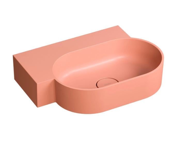 Umywalka ścienna Omnires Ovo M+ 55x38 cm owalna lewa coral mat OVO555UWLCO