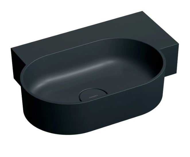 Umywalka ścienna Omnires Ovo M+ 55x38 cm owalna prawa black lava mat OVO555UWPBLV