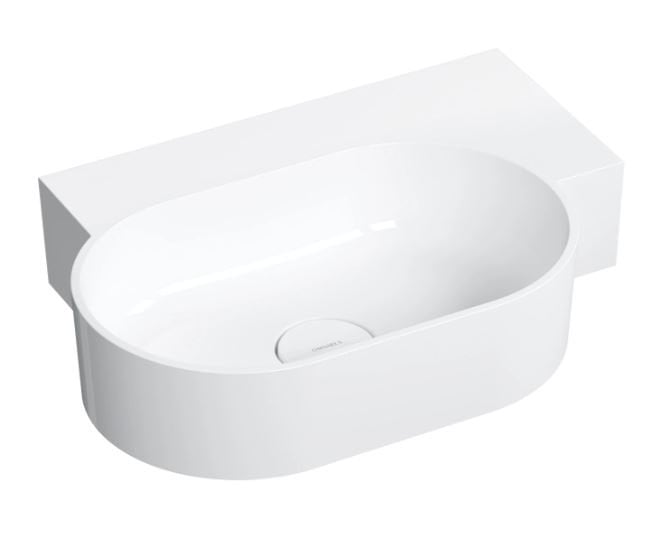 Umywalka ścienna Omnires Ovo M+ 55x38 cm owalna prawa biały połysk OVO555UWPBP