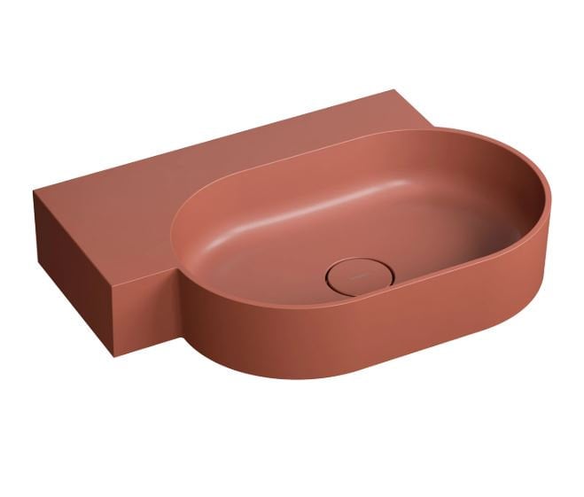 Umywalka ścienna Omnires Ovo M+ 64x44 cm owalna lewa teracotta mat OVO645UWLTE