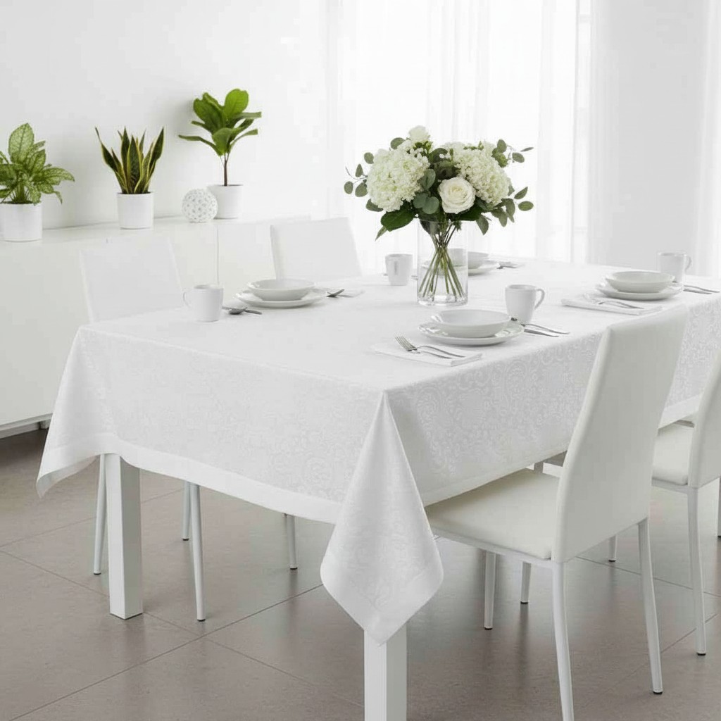 Obrus biały 140 x 260 cm żakardowy INGRID