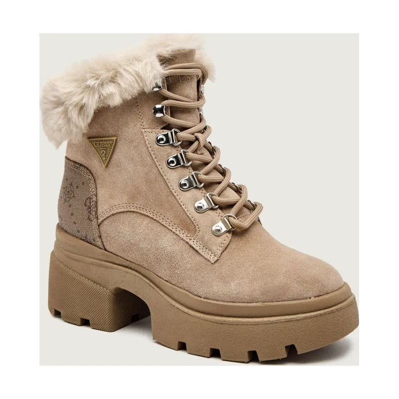 Guess Botki na słupku YARELI shearling zamsz