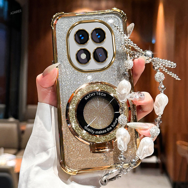 TEMU Etui na telefon: Note14 Pro 5G Luksusowe Powłoki Antywstrząsowe Wzmocnione Rogi Brokatowe Etui na Karty dla Xiaomi Redmi Note 14 Pro 5G z