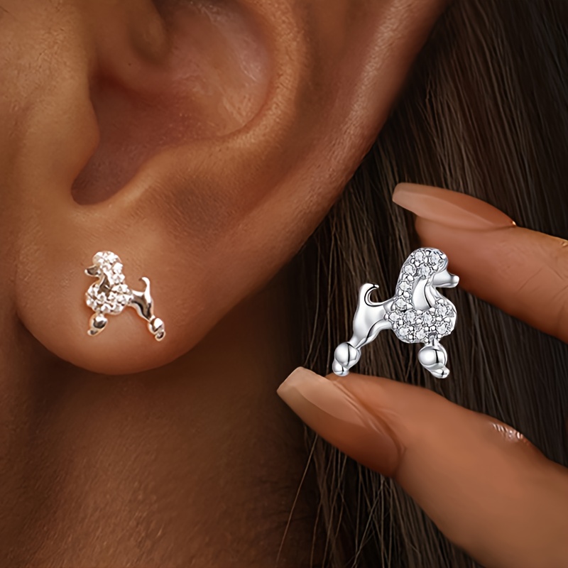TEMU 1 Para Kolczyków Pudel z Cyrkoniami, Wykwintne i Urocze Kolczyki z Zwierzętami, Hipoalergiczne, Idealne na Codzienne Noszenie, Imprezy i Wakacje