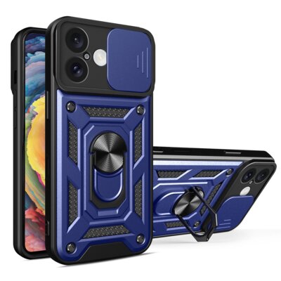 Etui HURTEL Hybrid Armor Camshield do Apple iPhone 16 Niebieski